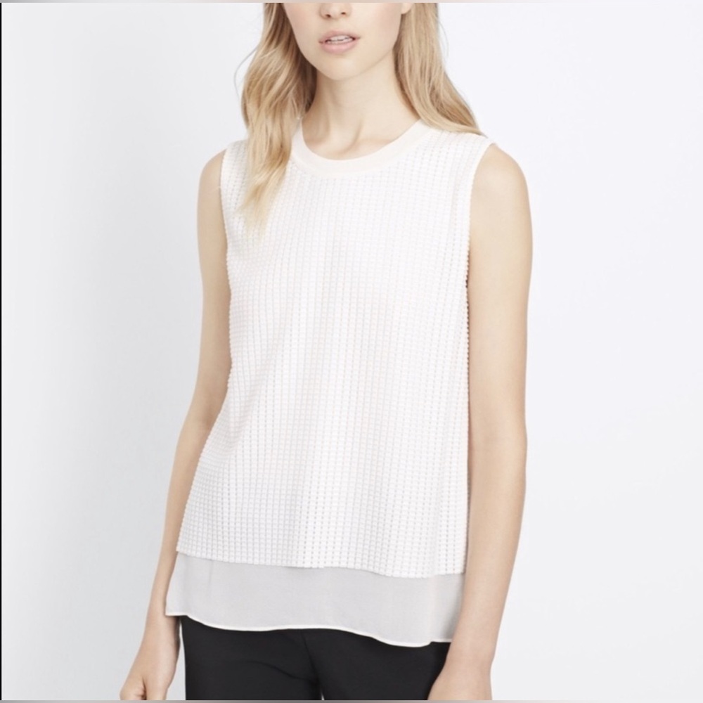 Vince 💫NWOT💫 lattice overlay white sleeveless layered blouse - size xs